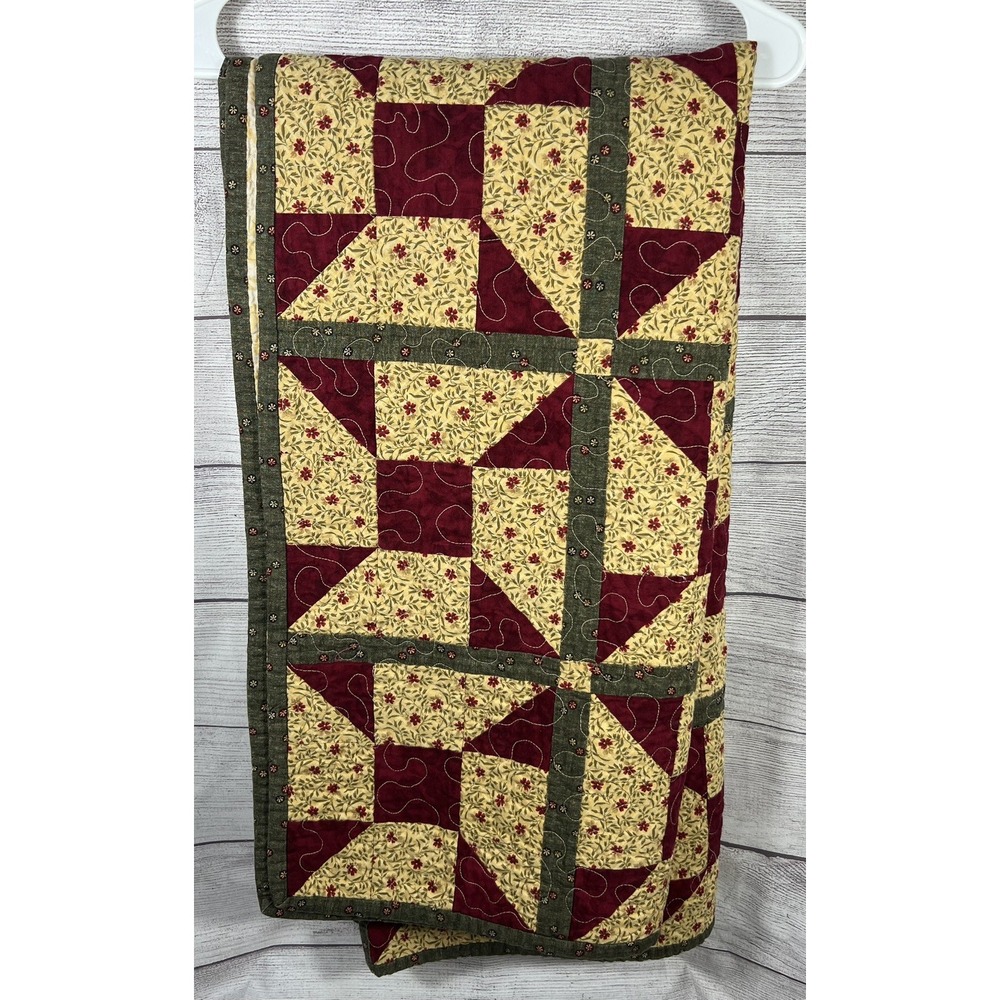 Handmade Cotton Patchwork Quilt Throw 53x53 Vintage Autumn Pinwheel Country